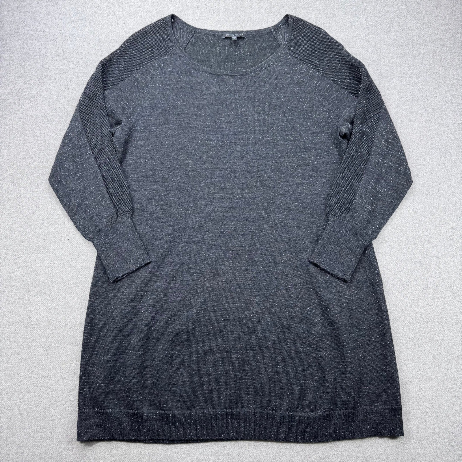 EILEEN FISHER Knit Tunic Sweater Top Metallic Sparkle Merino Wool Blend Size M