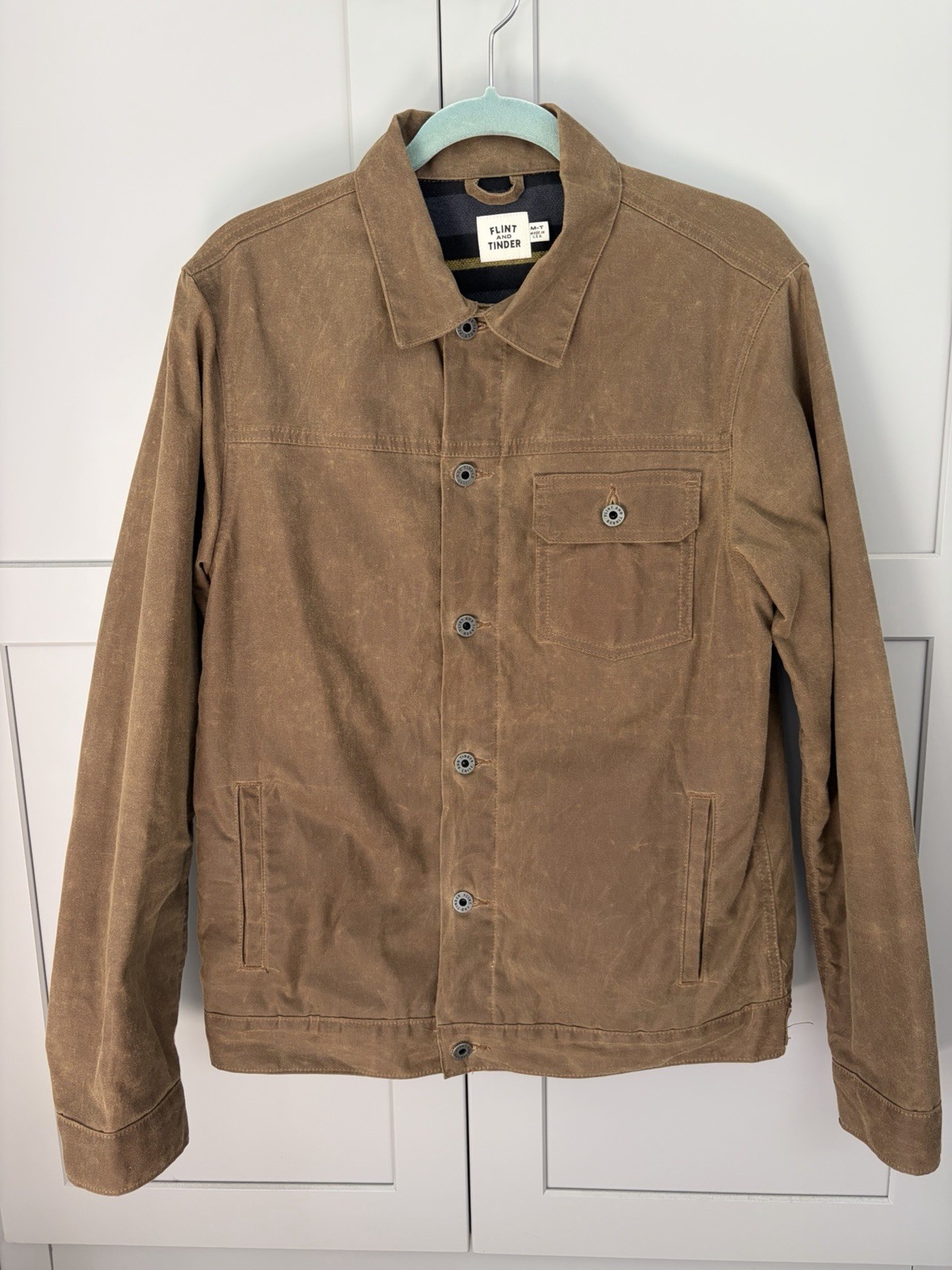 Flint and Tinder Flannel-Lined Waxed Trucker Jacket Havana Medium Tall M-T