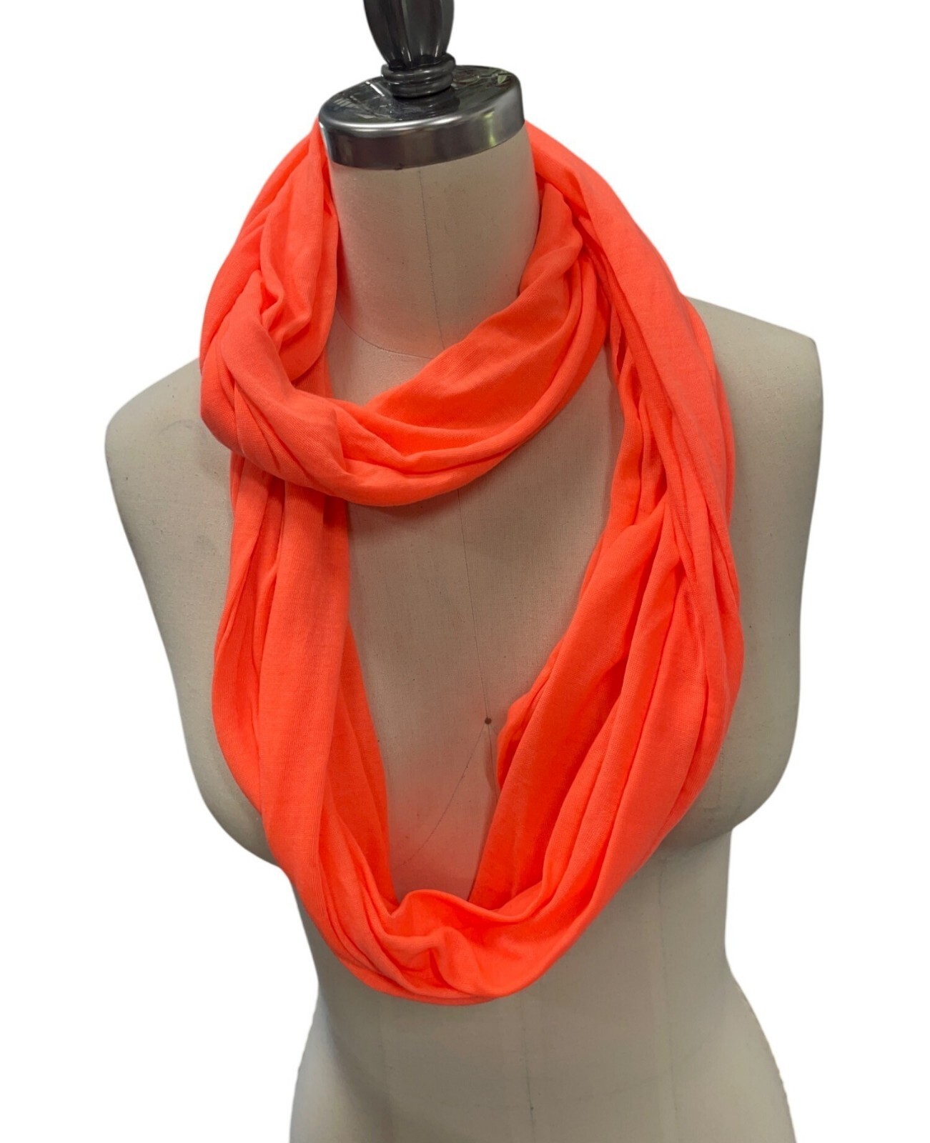 Bright Orange Infinity Scarf For Women Lightweight Stretch Knit Fabric Loop