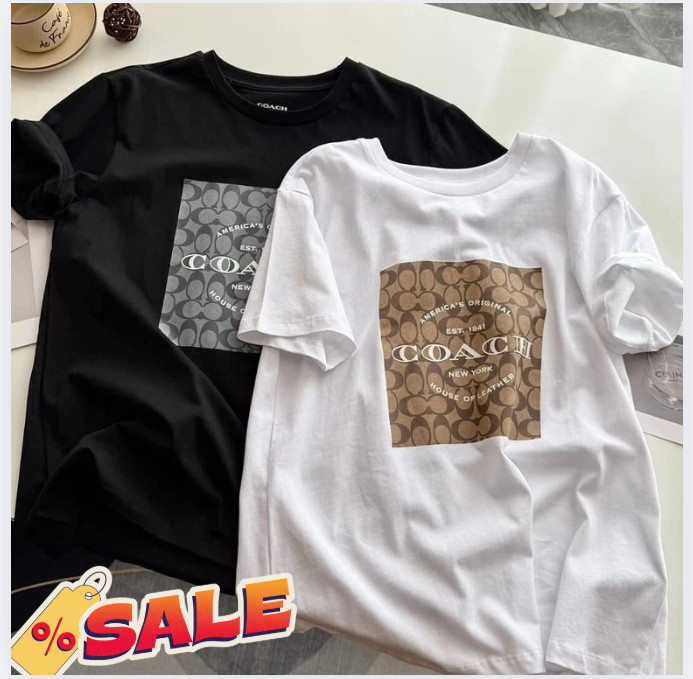 NWT COACH Men’s Women’s Unisex White black T-shirt COTTON !! SUPER HOT IN SUMMER