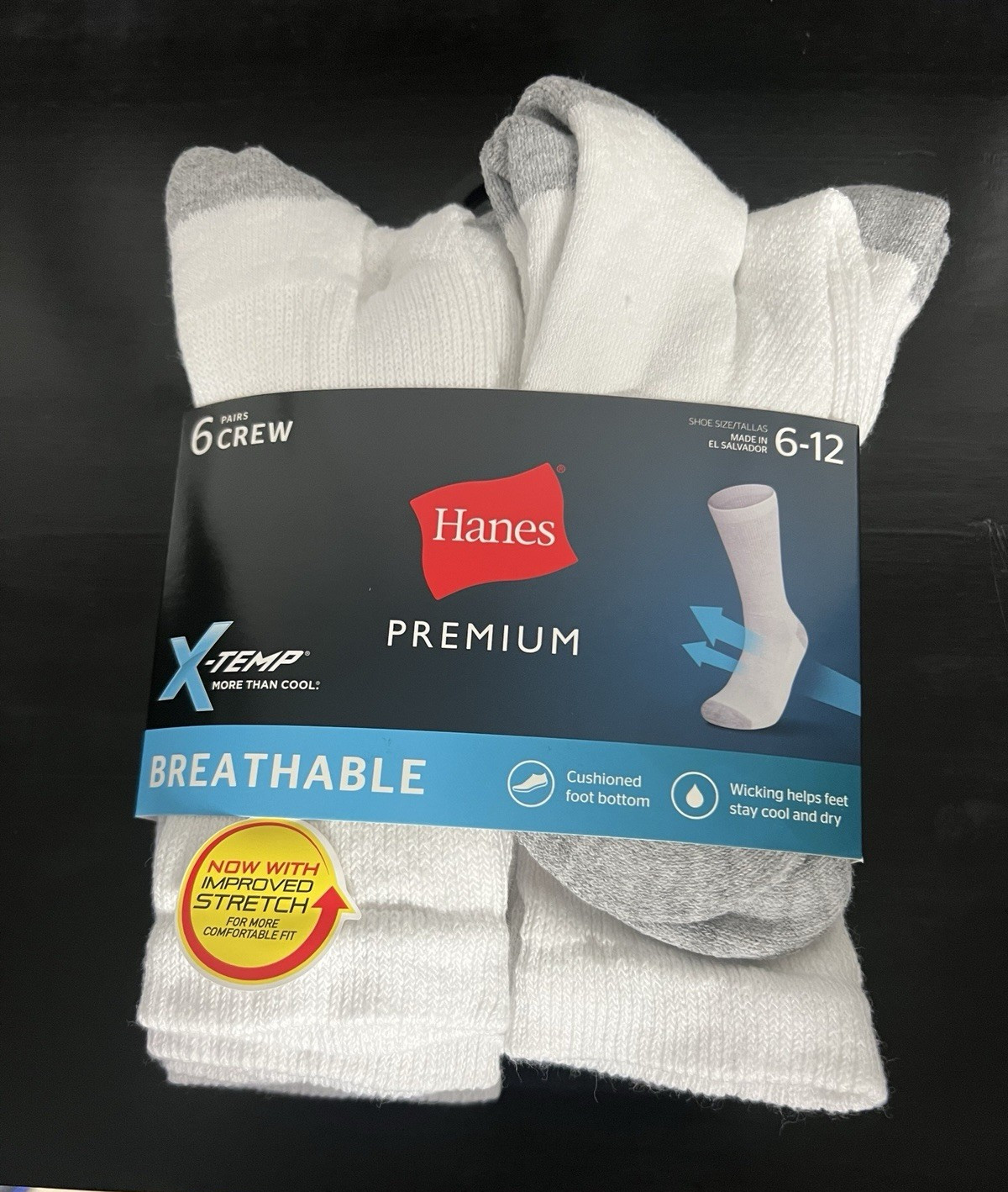 Hanes X-Temp Breathable Cushioned Crew Socks 24 Pairs White/Gray Size 6-12