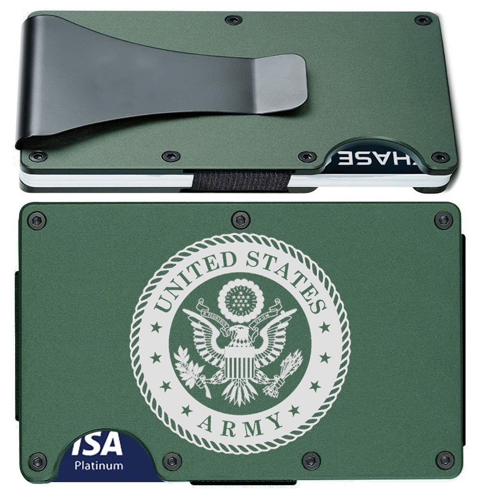 United States US Army Titanium Carbon Fiber RFID Blocking Green Wallet Gift D7