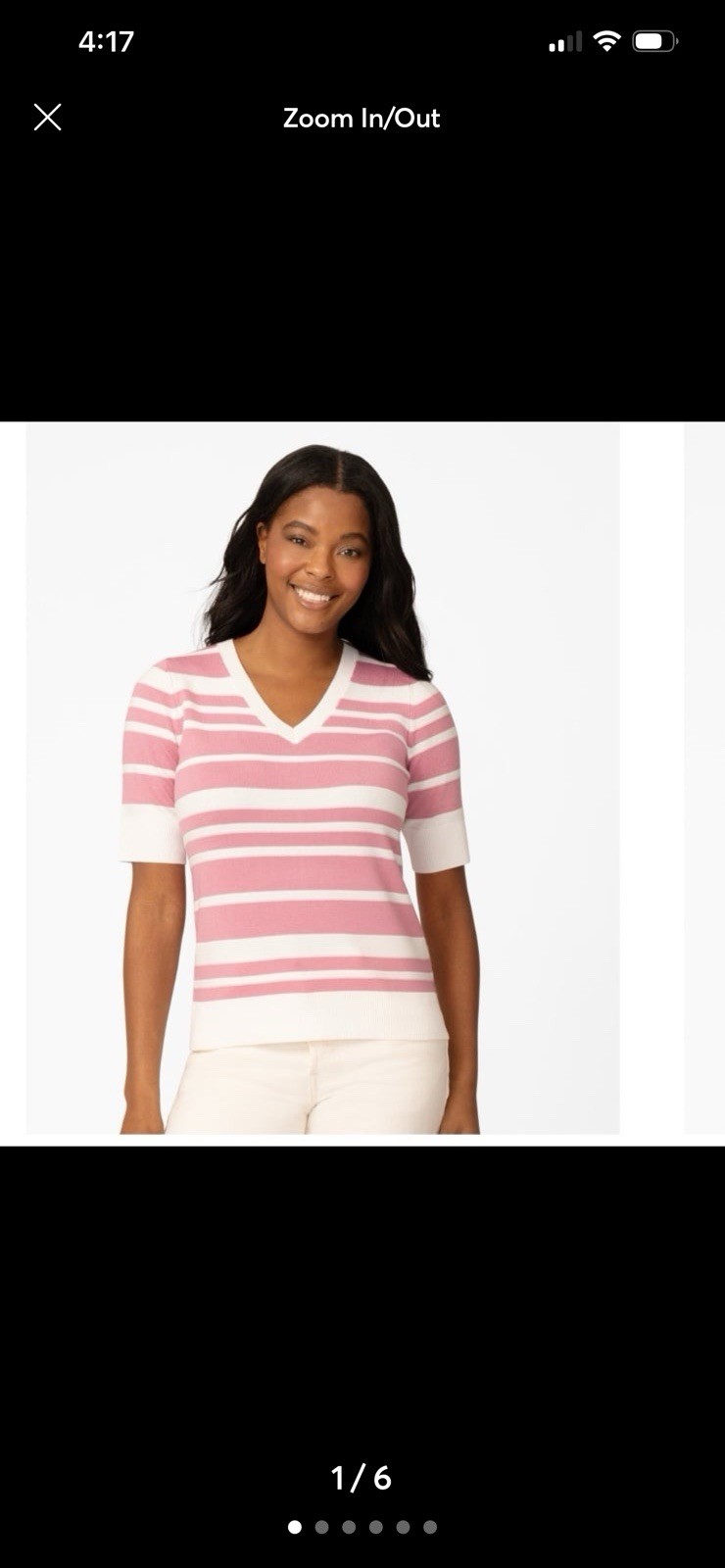 NWT Melissa Paige Women’s Petite Textured Stripe V Neck Top Pink &white Size PM
