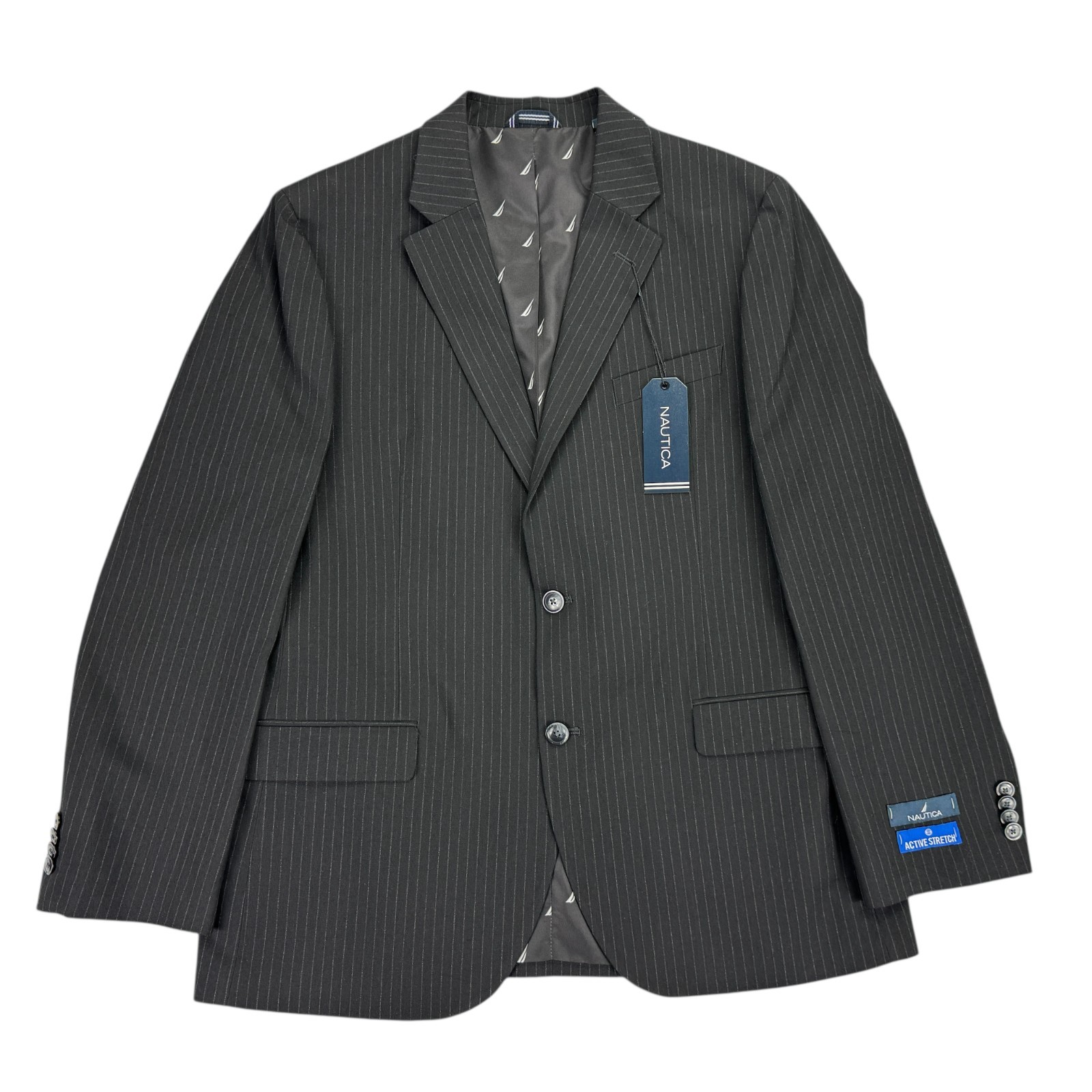Nautica Mens 2-Piece Modern Fit Active Stretch Pinstripe Suit Black 42R 36W