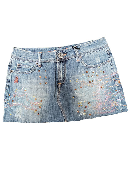 Womens Juniors David & Goliath Denim Wash Jeans China Dragon Stitched Mini Skirt