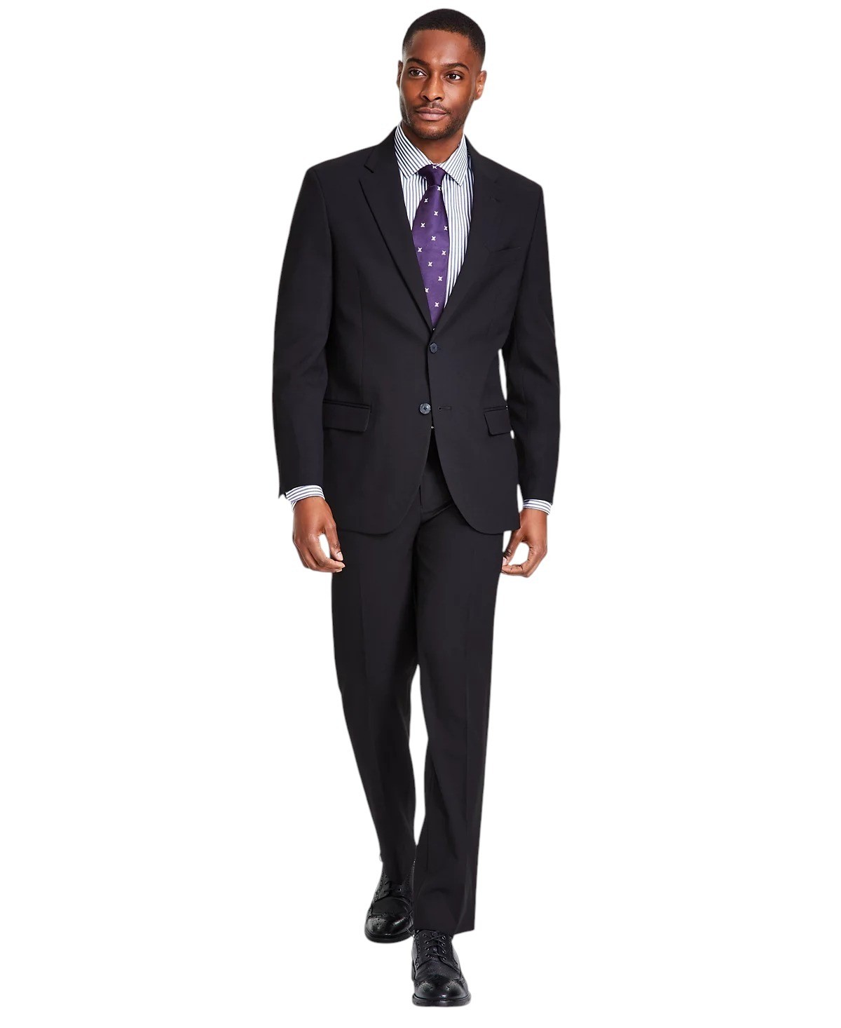 Nautica Mens Modern Fit Two Piece Suit 42 R / 36 Waist Black Solid Stretch