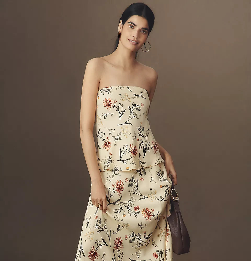 ANTHROPOLOGIE NWT $78 Strapless Wave Floral Tube Top in Ivory Size Medium