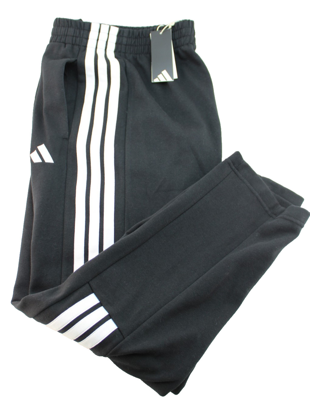 NWT ADIDAS 3 Stripe Men Large Black / White / Stitched Logo Fleece Sweat Pants