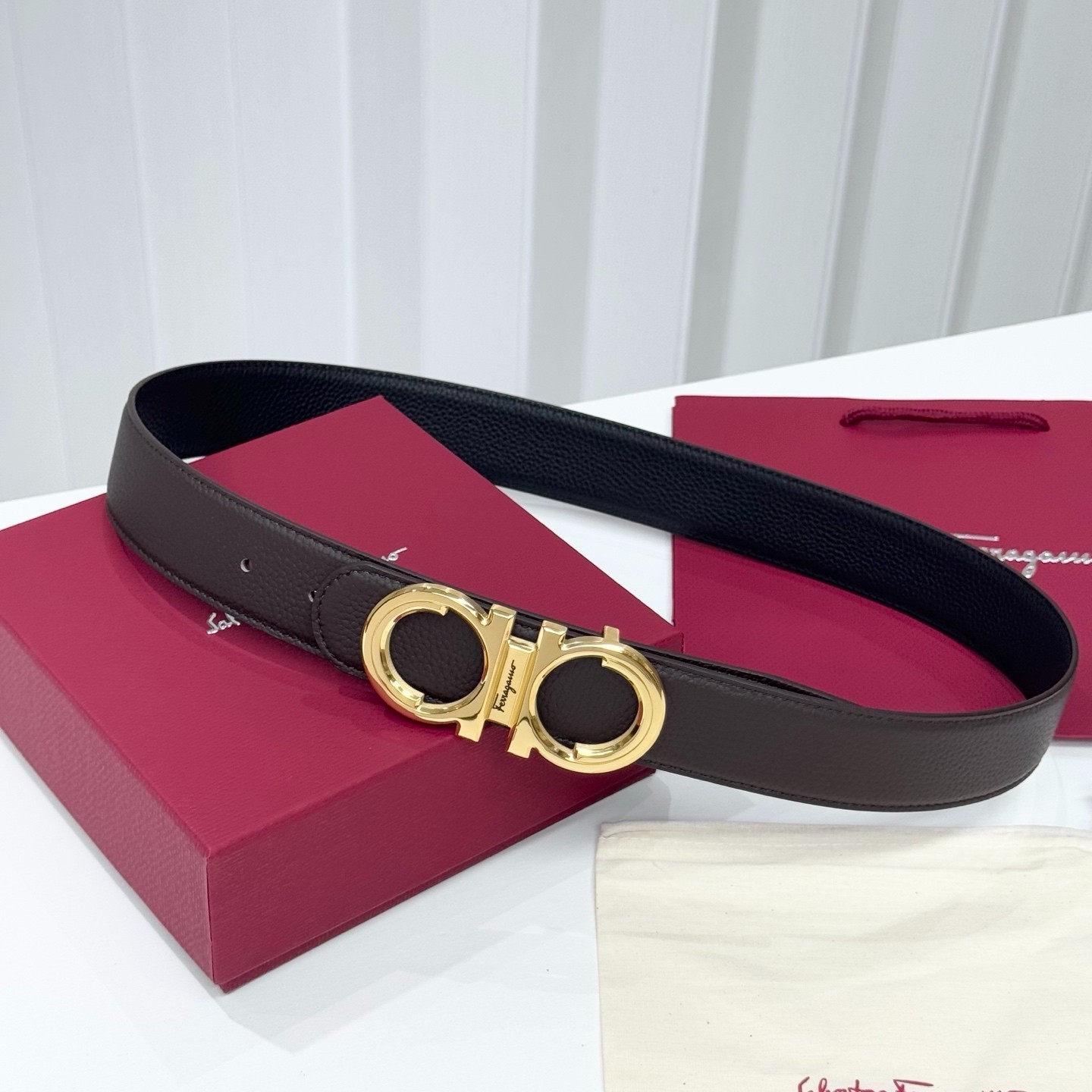 Authentic Ferragamo Belt Gold /Silver Buckle width 3.8cm/1.5inch Reversible