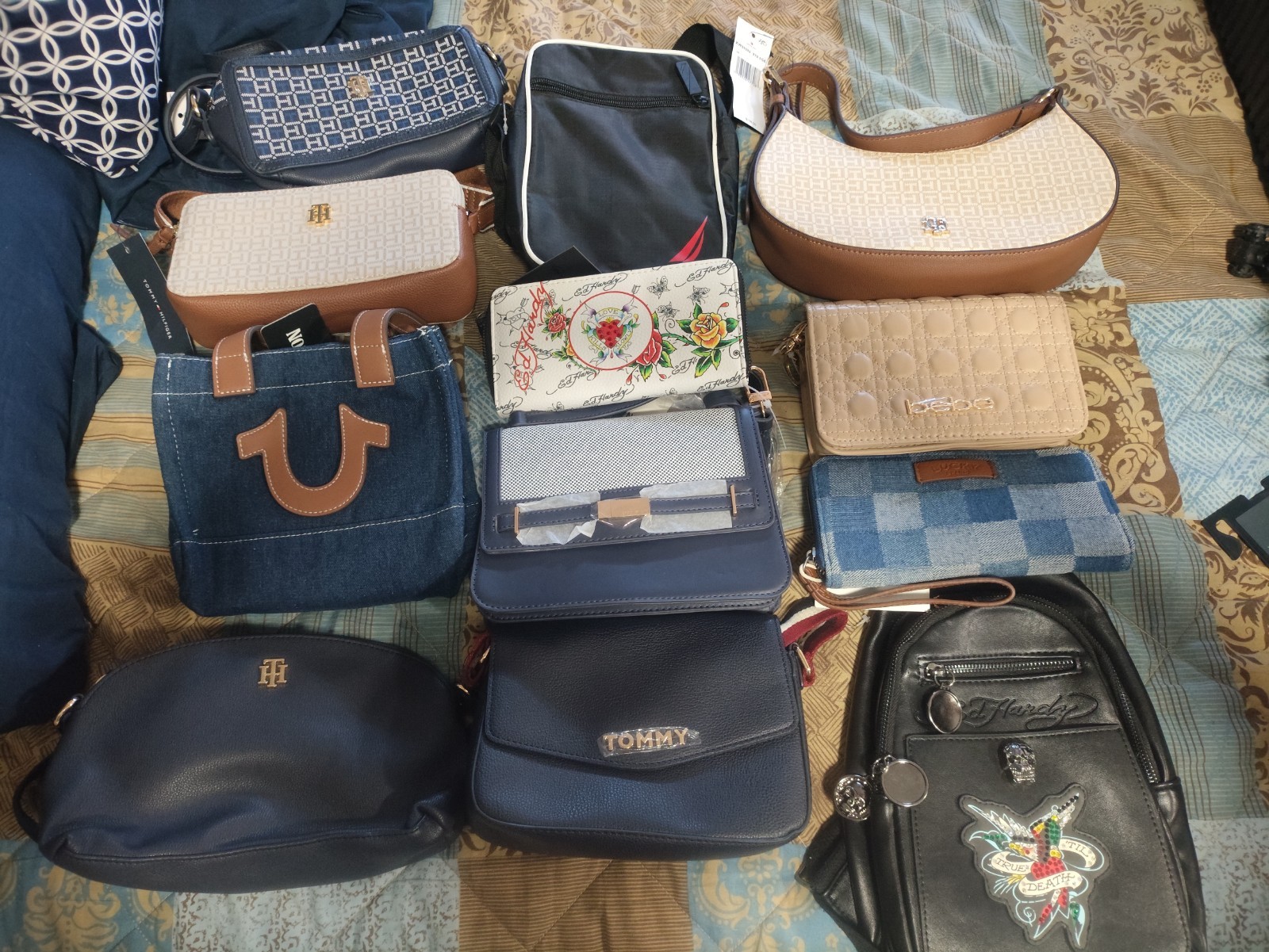 Women’s Handbag & Wristlet Lot Logo Zip Lined Quilted Crossbody Blue/Black