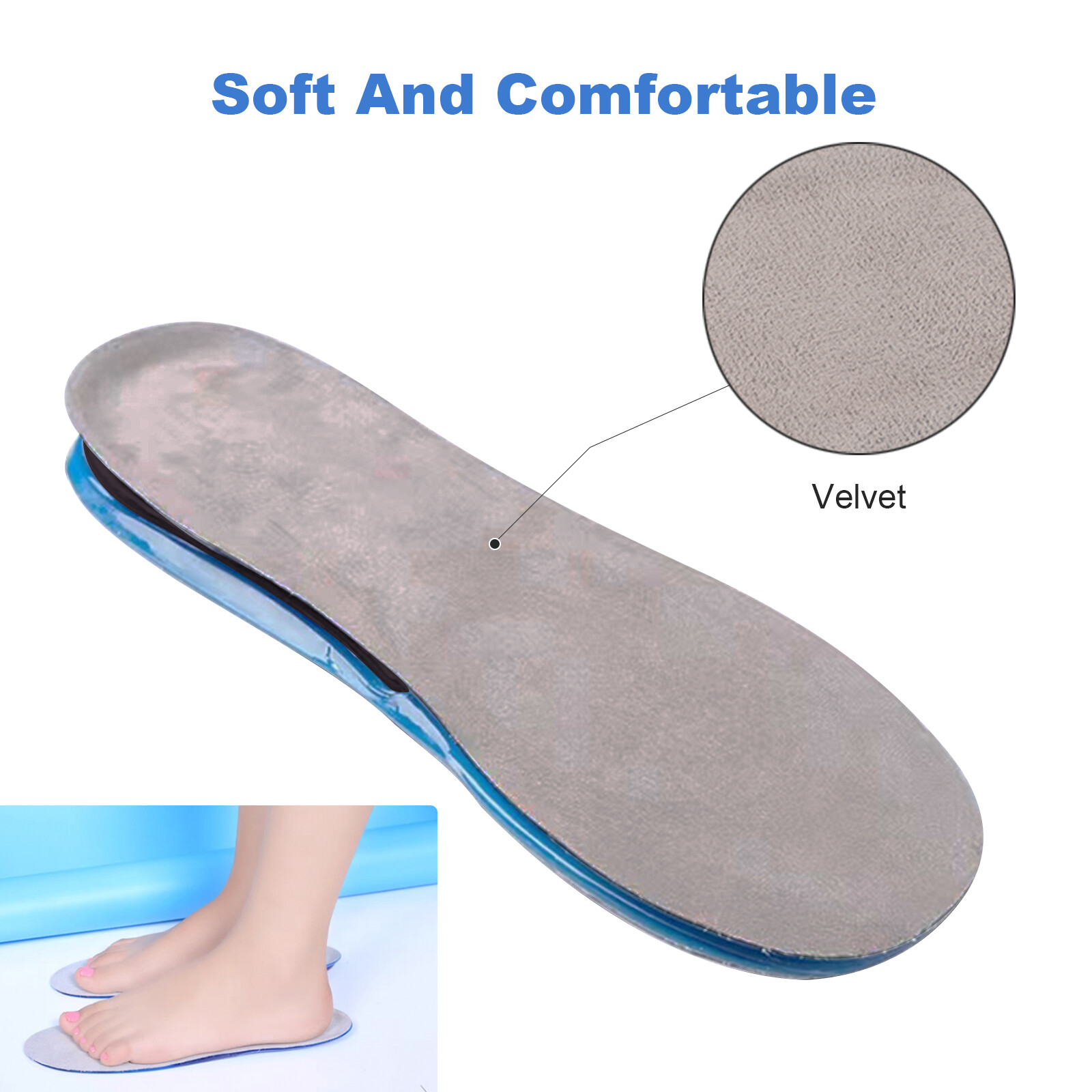 Men Women Silicone Gel Insoles Shock Pads Arch Support Orthopedic Shoe Inserts