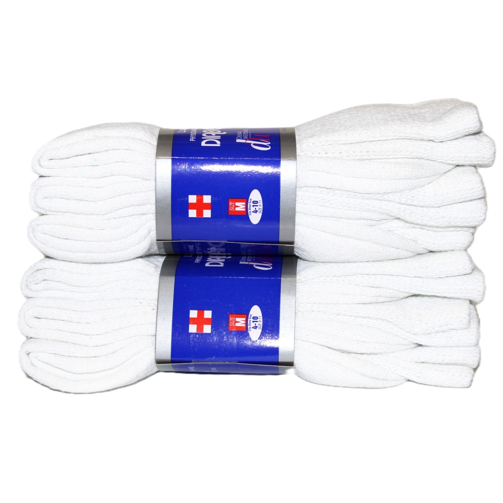 Weitzner Mens White Diabetic Crew Socks Loose Fit Top 6 Pair Medium 4-10