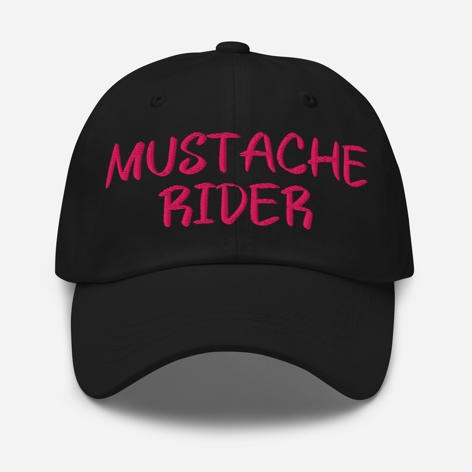 Mustache Rider Dad Hat: Funny Bachelorette Party Hat Pink Text Baseball Cap