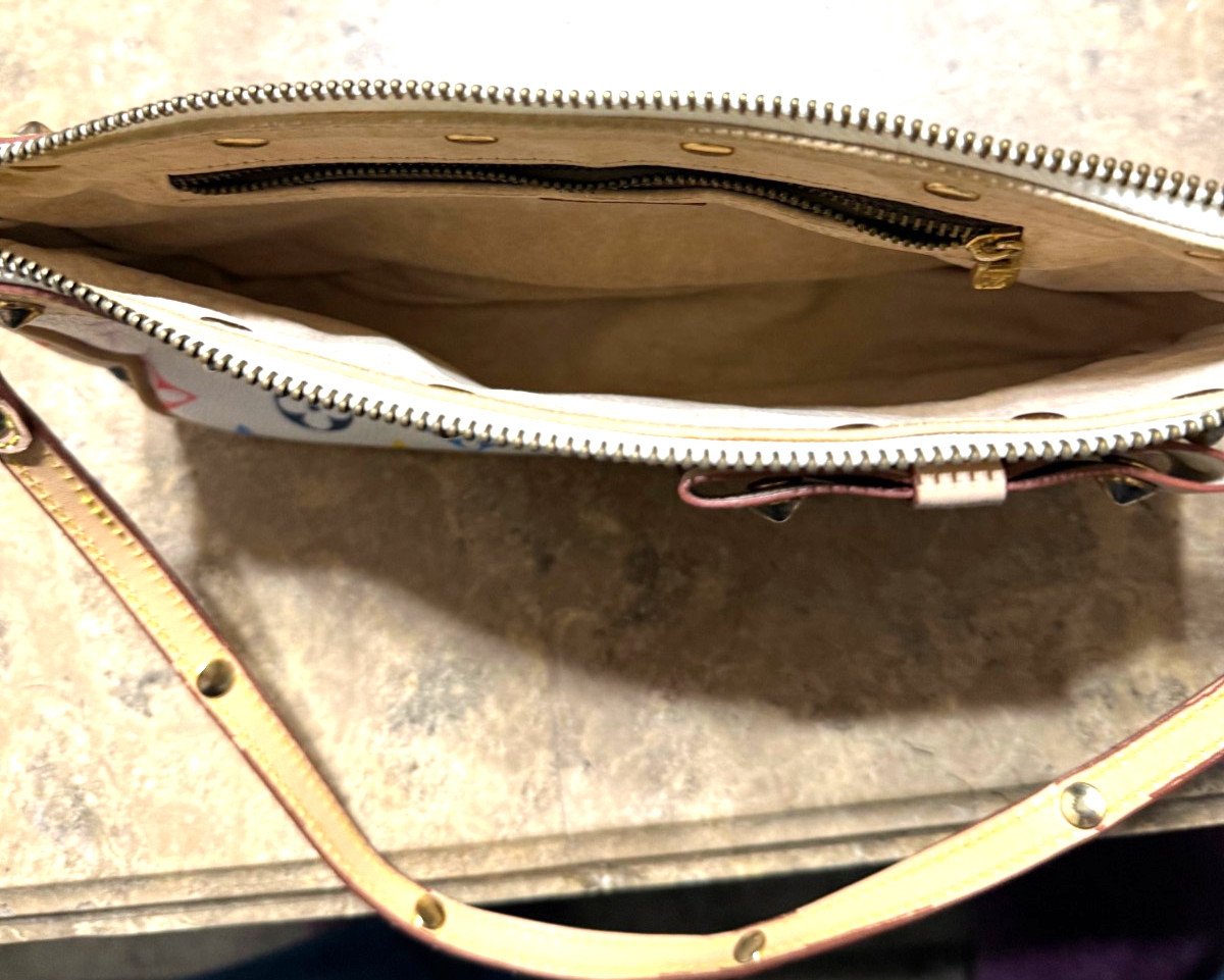 Y2K Multicolor Monogram Print Pochette Shoulder Bag Leather Bow Studded Trim