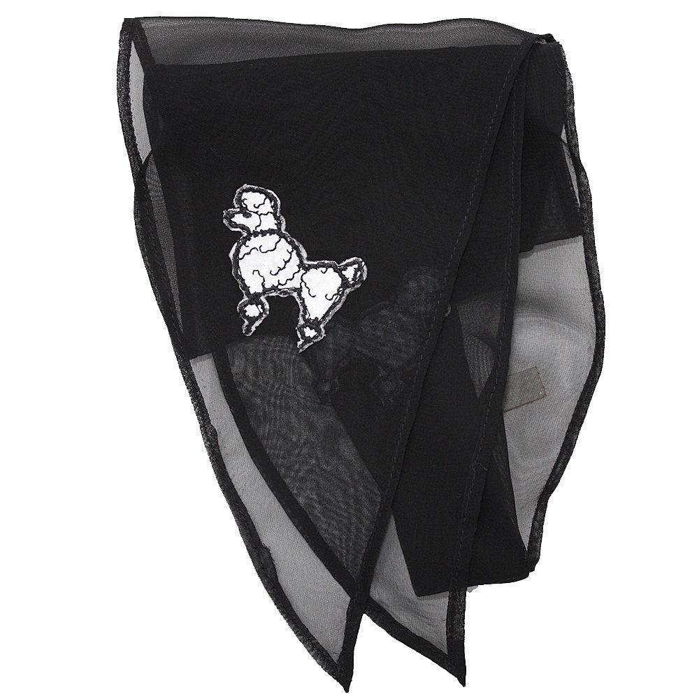 50s Black Chiffon Scarf with Poodle Appliques for Poodle Skirt/ Sock Hop