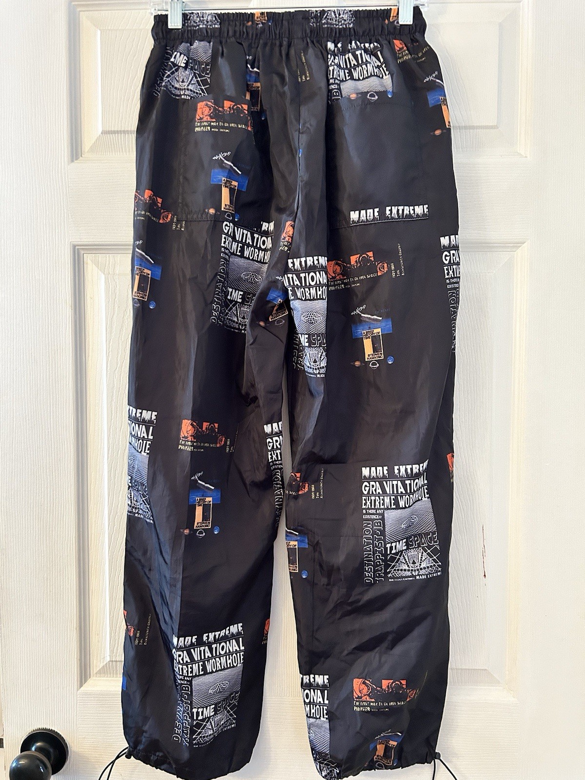 Stephen Hawking Joggers Sci-fi Extreme Wormhole Black Track Pants Windbreaker L