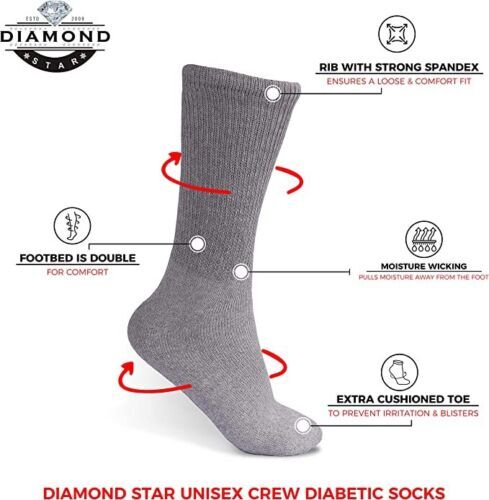3 6 12 Pairs Gey Health Circulatory Cotton Crew Diabetic Sock 9-11 10-13 13-15