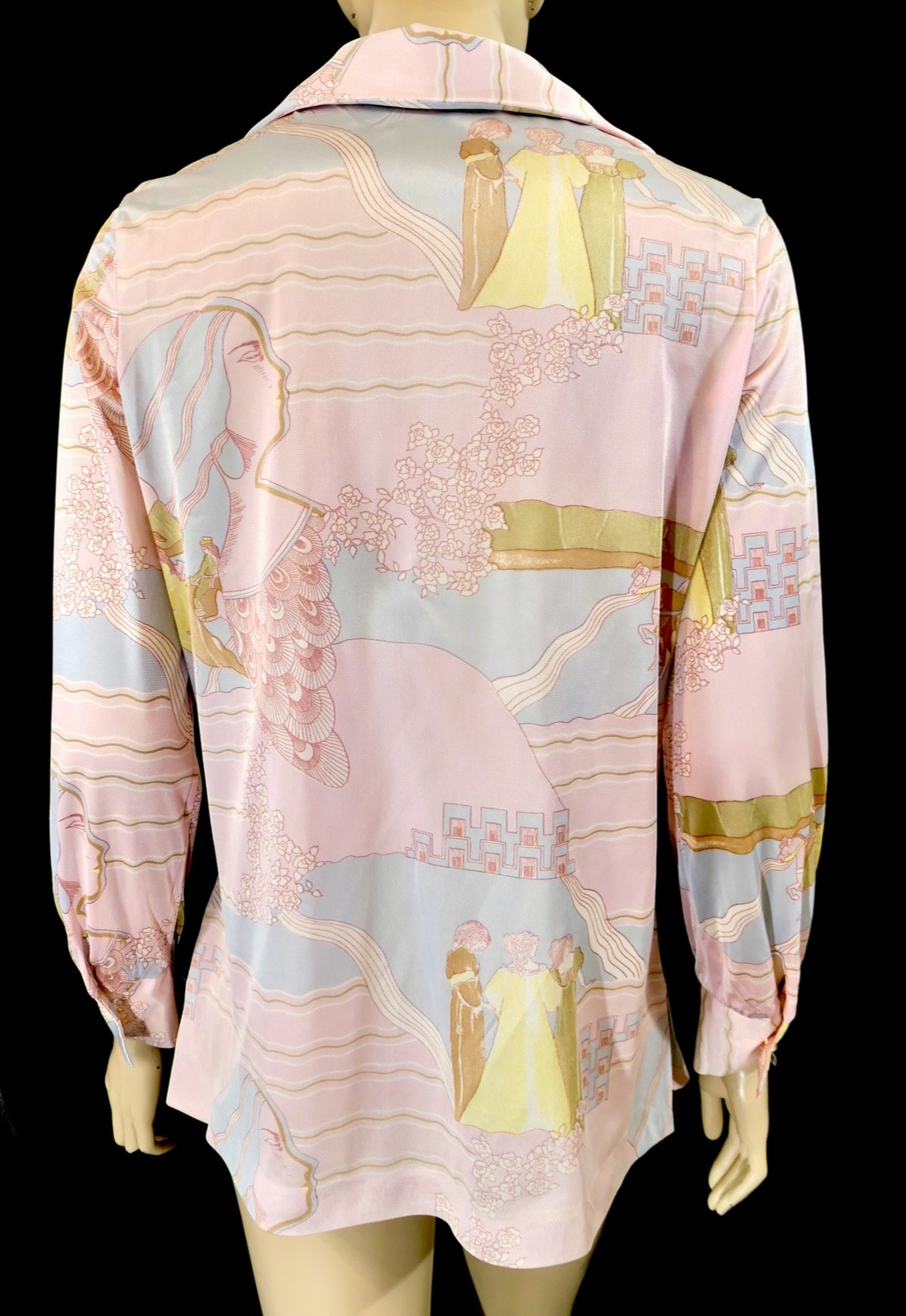 Vintage Mod Novelty Fantasy Midieval Deco Pop Art Womens Shirt Pastel Pink L M/L