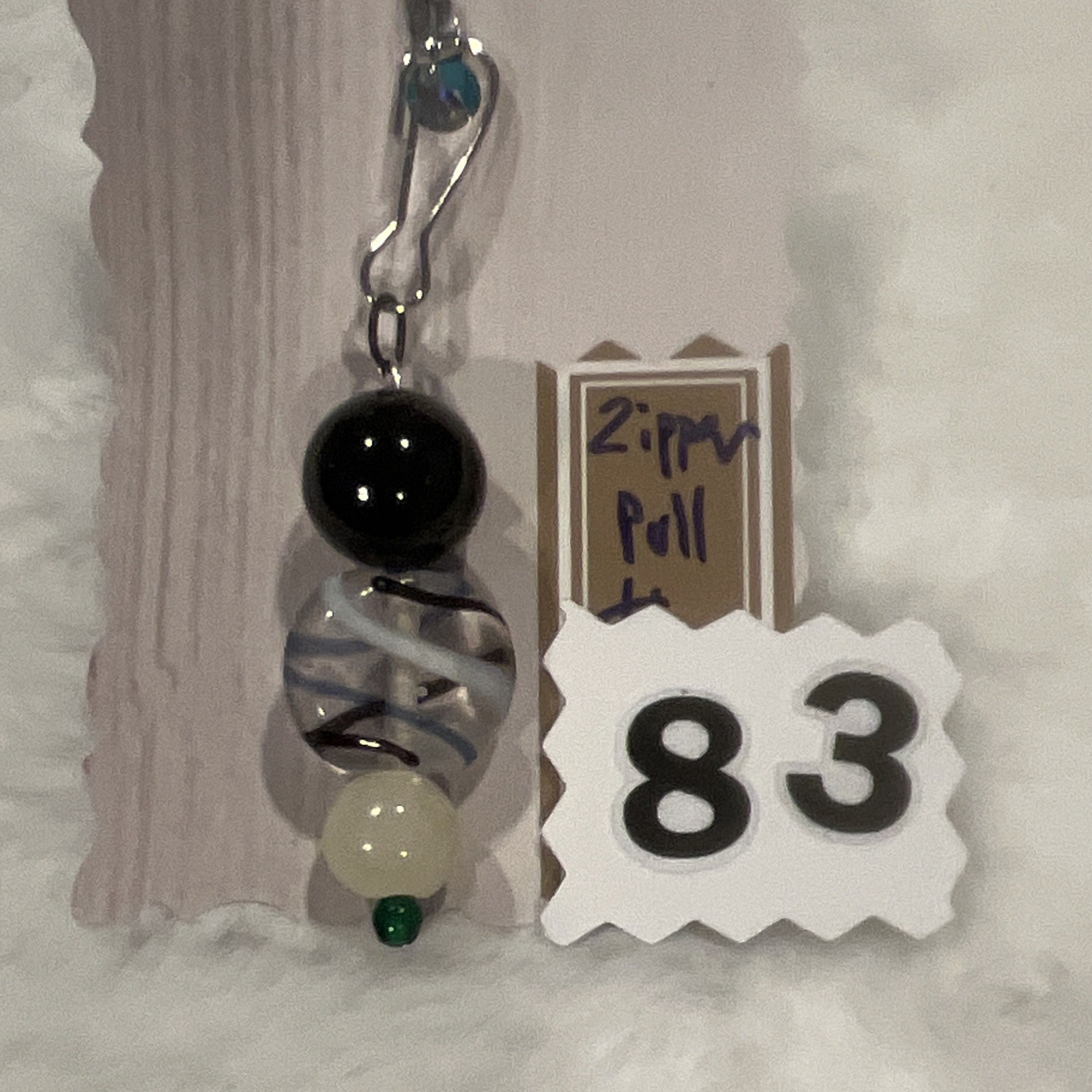 Black/White/Clear Beaded Metal/Plastic Detachable Zipper pull