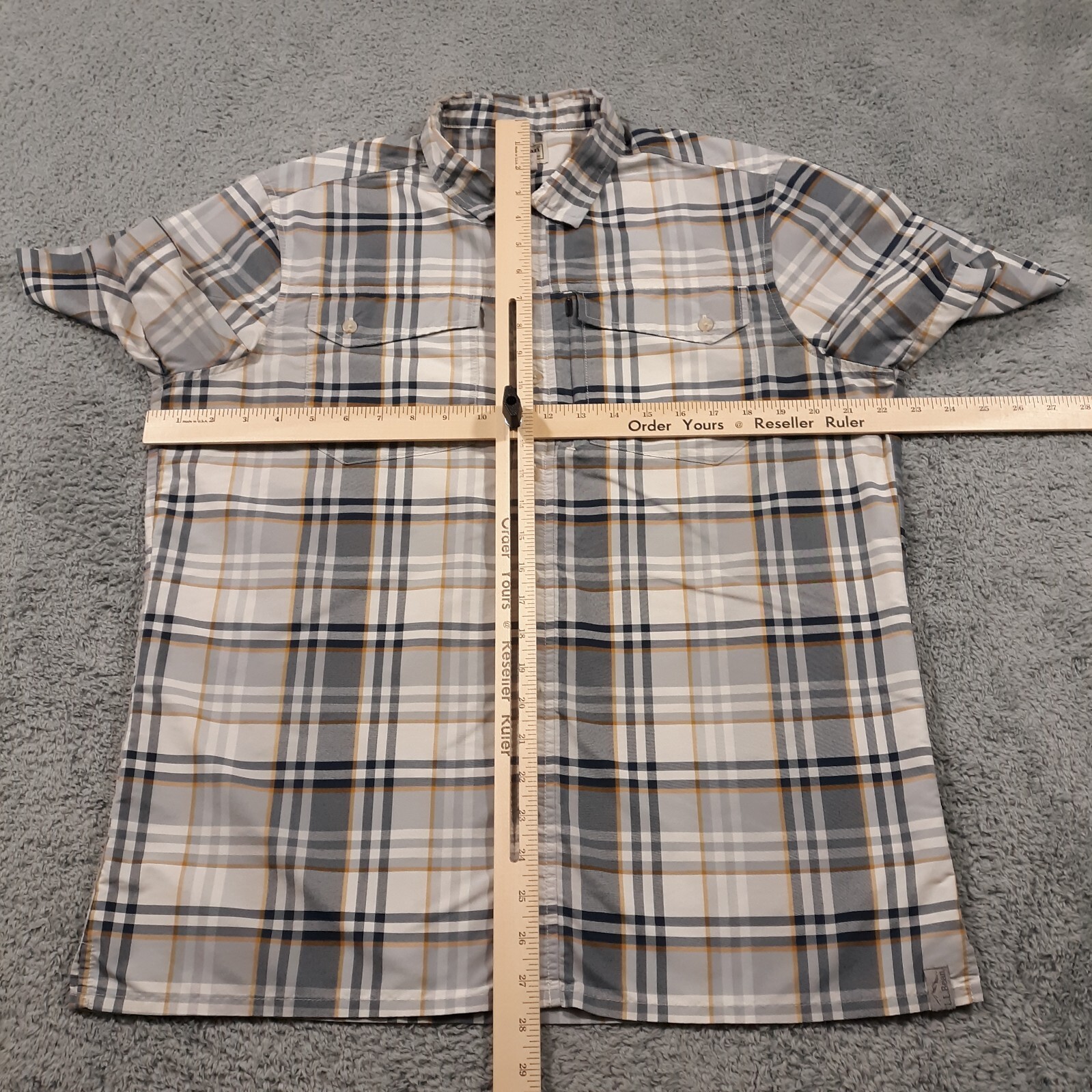 L.L. Bean Shirt Mens M Travel Hiking Adventure Button Up Plaid Nylon Poly Blend