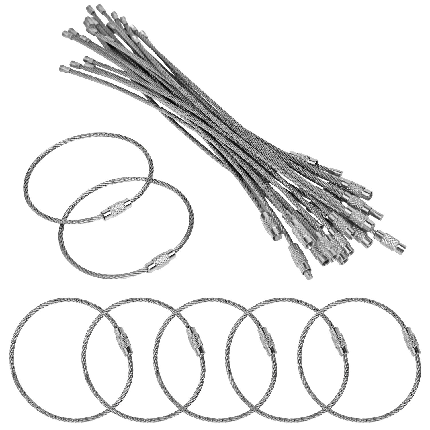 2mm Stainless Steel Wire Keychain 6.3″ Aircraft Cable Key Ring Luggage Loops