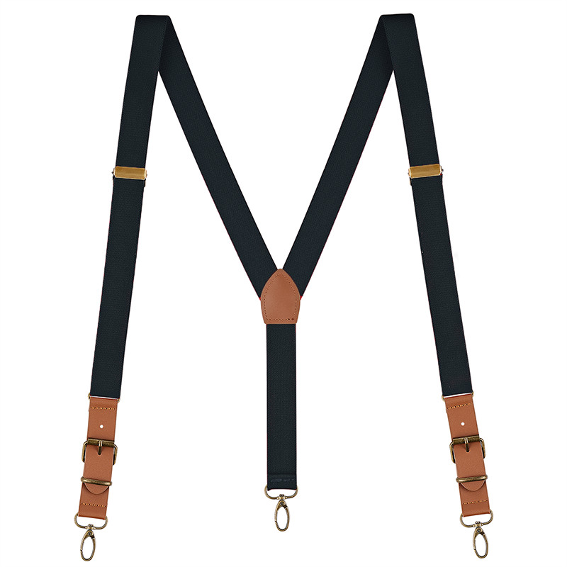 Men’s Suspenders Y Back Adjustable Leather Elastic Y-Shaped Hooks Pants Braces