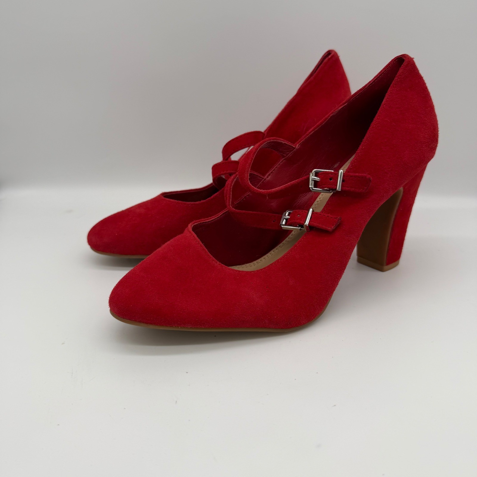 Gianni Bini Top Spot Red Suede Mary Jane Double Strap Block Heel Pumps Size 11M