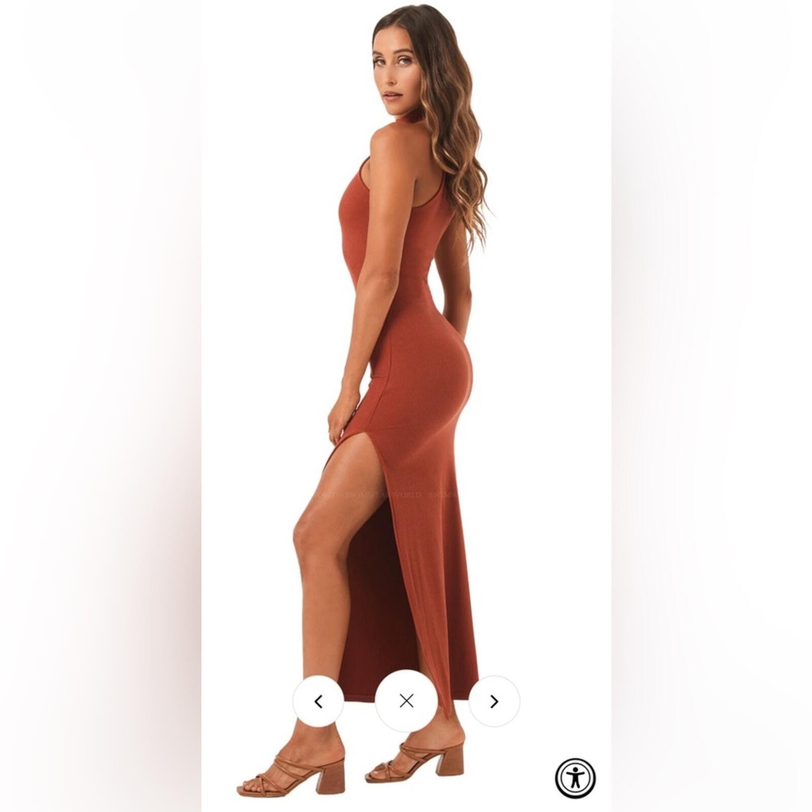 NWT L*Space Cherie Ribbed Rust Midi Dress