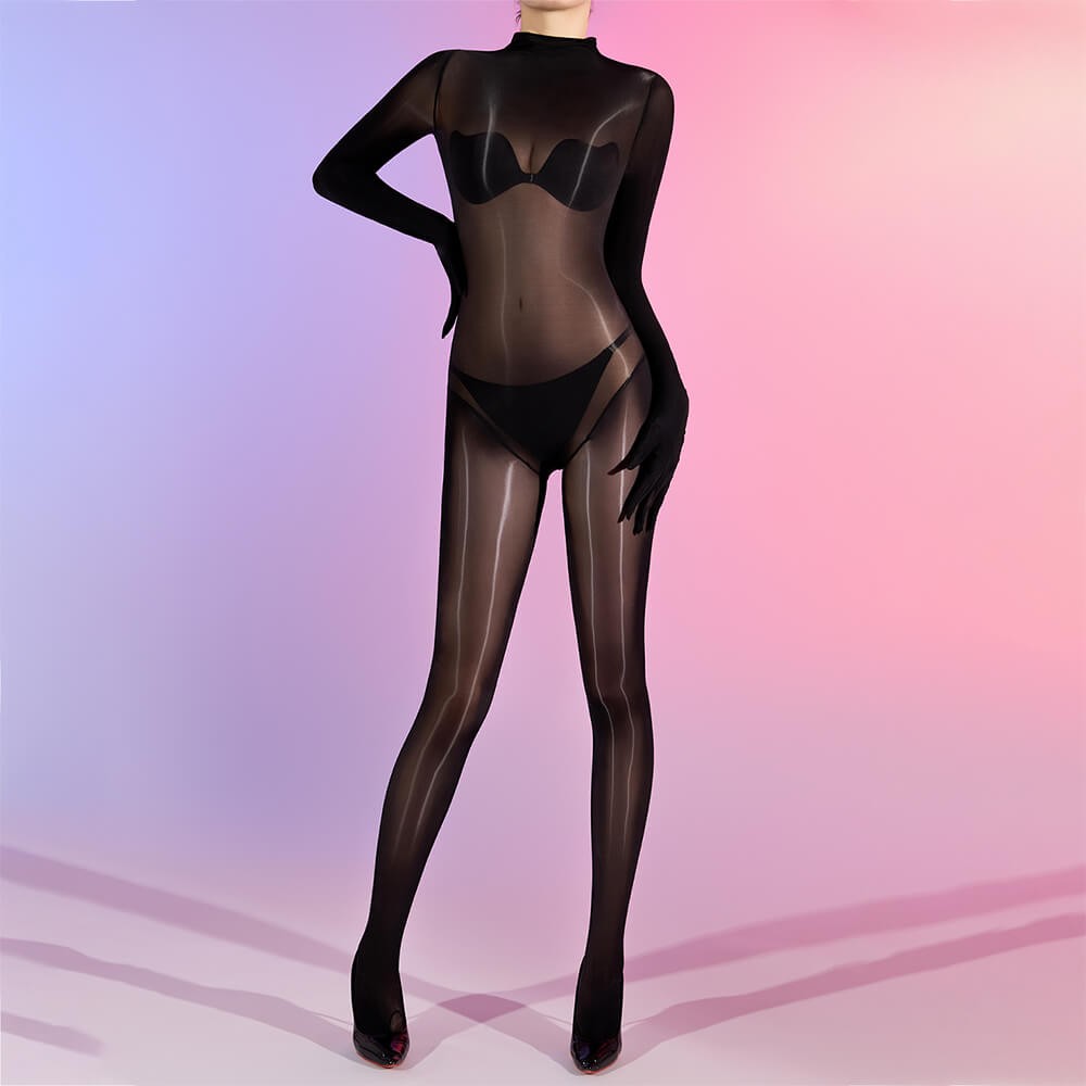 Oil Glossy Bodystocking Ultra Sheer Shiny Catsuit Bodysuit Pantyhose Jumpsuit