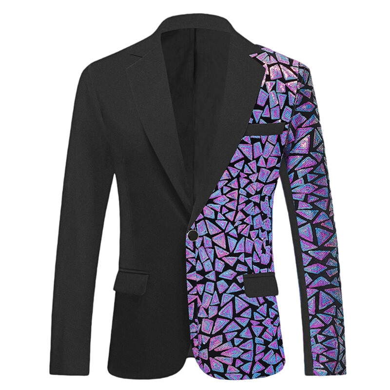 Men Asymmetric Irregular Sequin Suit Blazer Dinner Prom Dress Jacket Dance Show