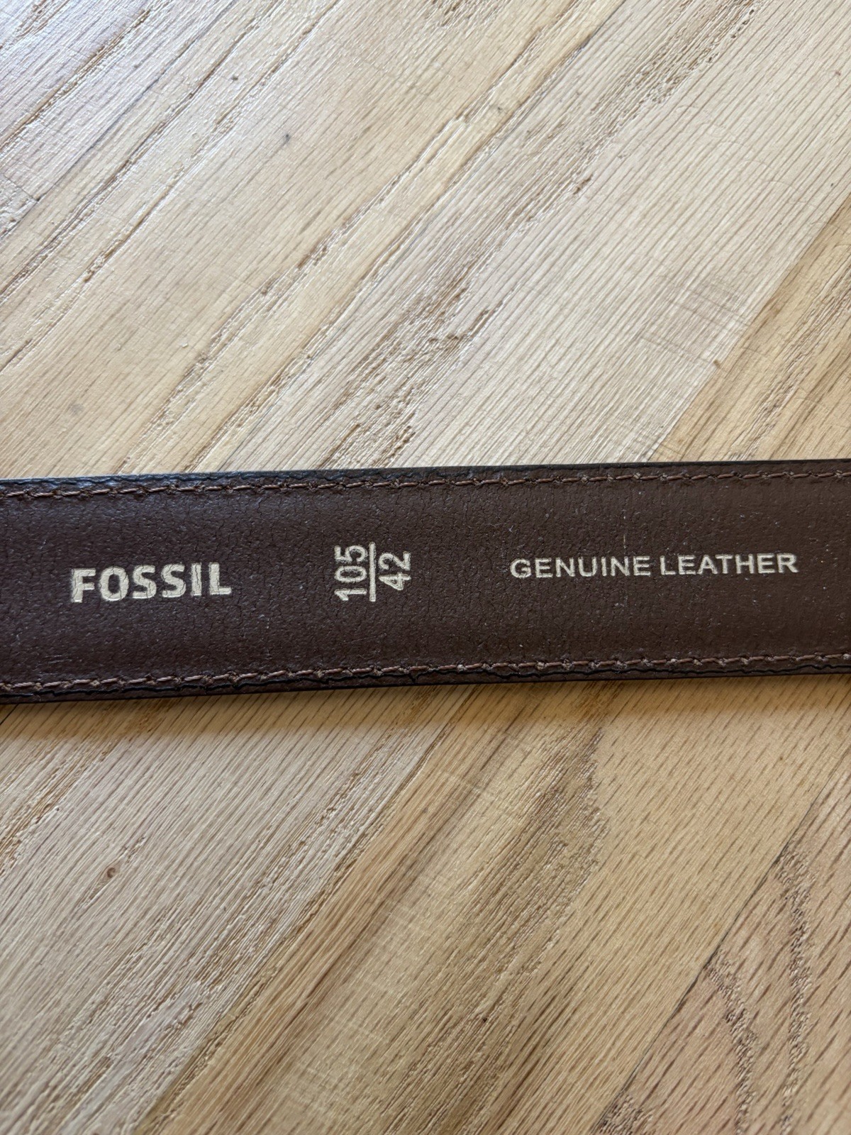 Fossil Men’s Brown Solid Dress Belt Size 42 Regular Adjustable Logo Buckle