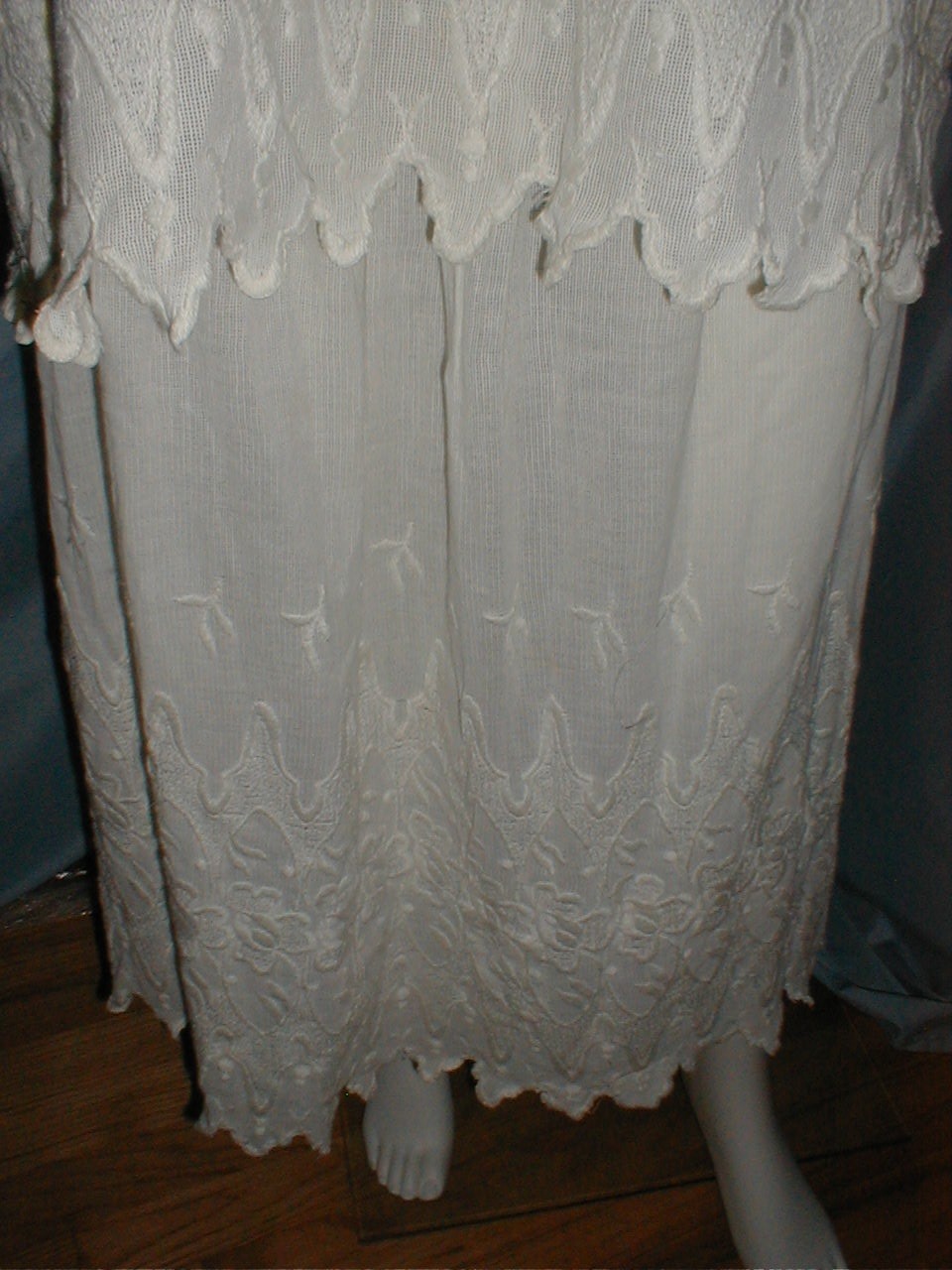Pretty Antique Vintage Tea Dress 1920’s Embroidered White Cotton Two Piece