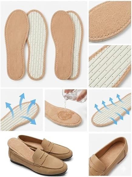 Washable Ventilate Absorbent Sweat Cotton Terry Shoe Insoles Women Men (Tan)