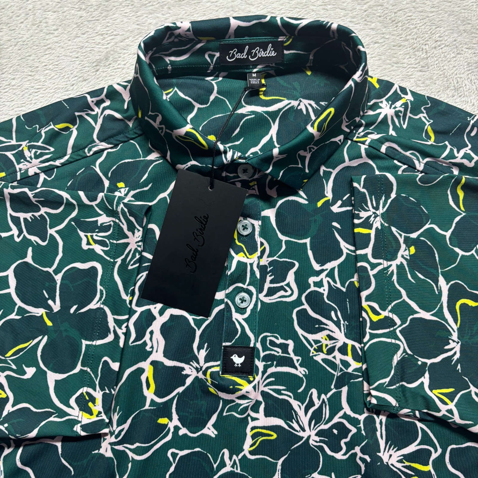 NWT Bad Birdie Polo Azalea Collection Golf Shirt Mens M Geometric Floral MSRP$84