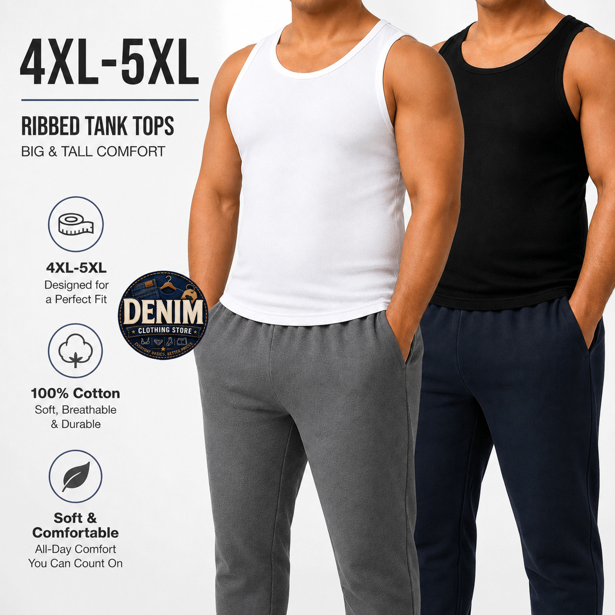 4XL-5XL Men’s A-Shirt 6 Pack Lot Tank Top Cotton Wife Beater Ribbed Undershirt