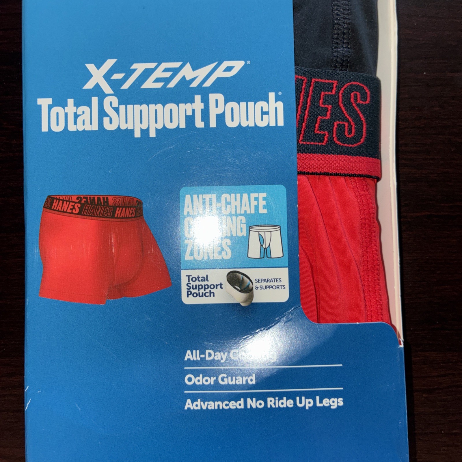 Hanes Moves X Temp Trunks Mens Medium 2 Pack Total Support Pouch Black Red