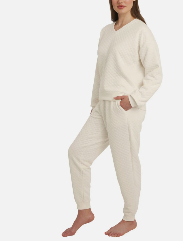 Lands’ End Women’s 2-Piece Quilted Lounge Set, Cream, Size XL