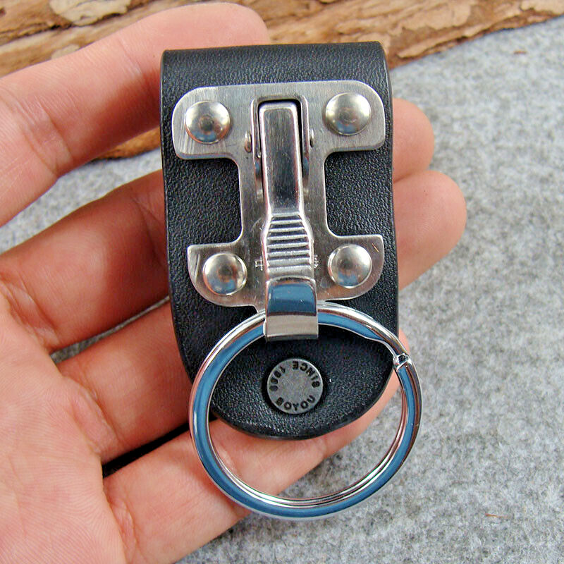 Men Belt Clip Ring Holder Detachable Stainless Steel Leather Key Chain Keyring