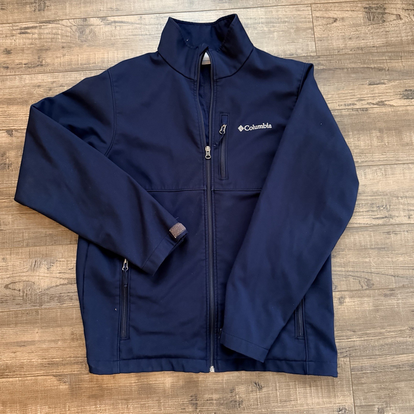 Columbia Blue Softshell Jacket Full Zip Zipped Pockets Size M