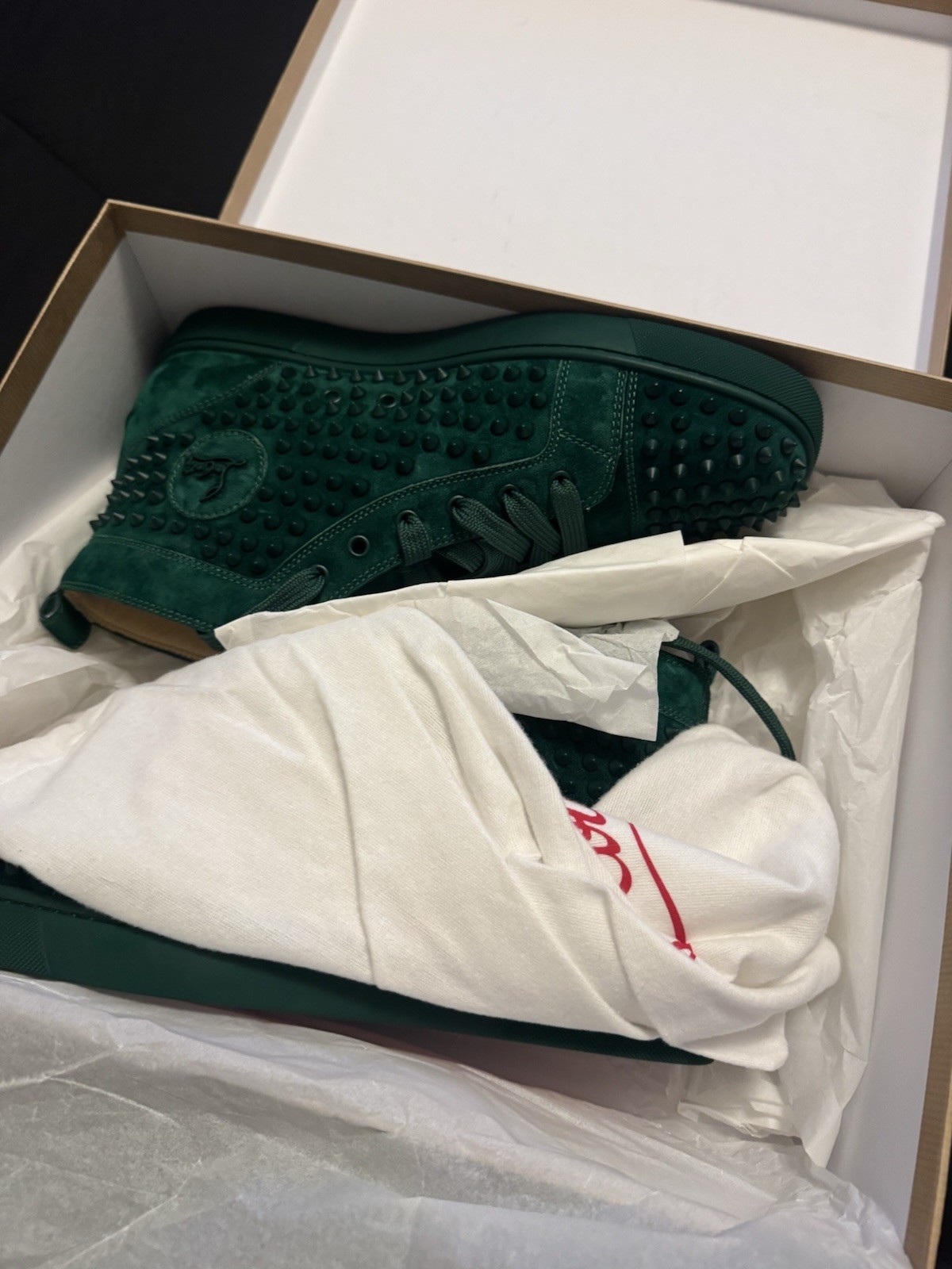 Christian Louboutin Louis Spikes Green High Top Sneakers Red Sole Men’s