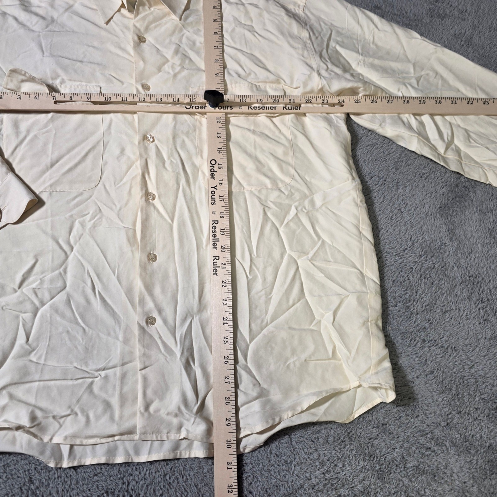 Fenn Wright & Manson Mens Large Button Down Shirt Cream 100% Silk Utility Pocket