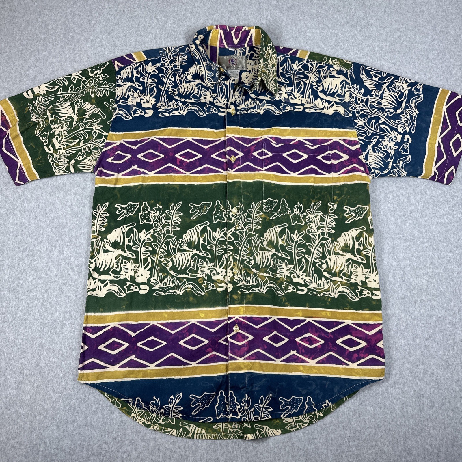 The Territory Ahead Button Up Aztec Tribal Fish Abstract Men’s L Cotton Shirt