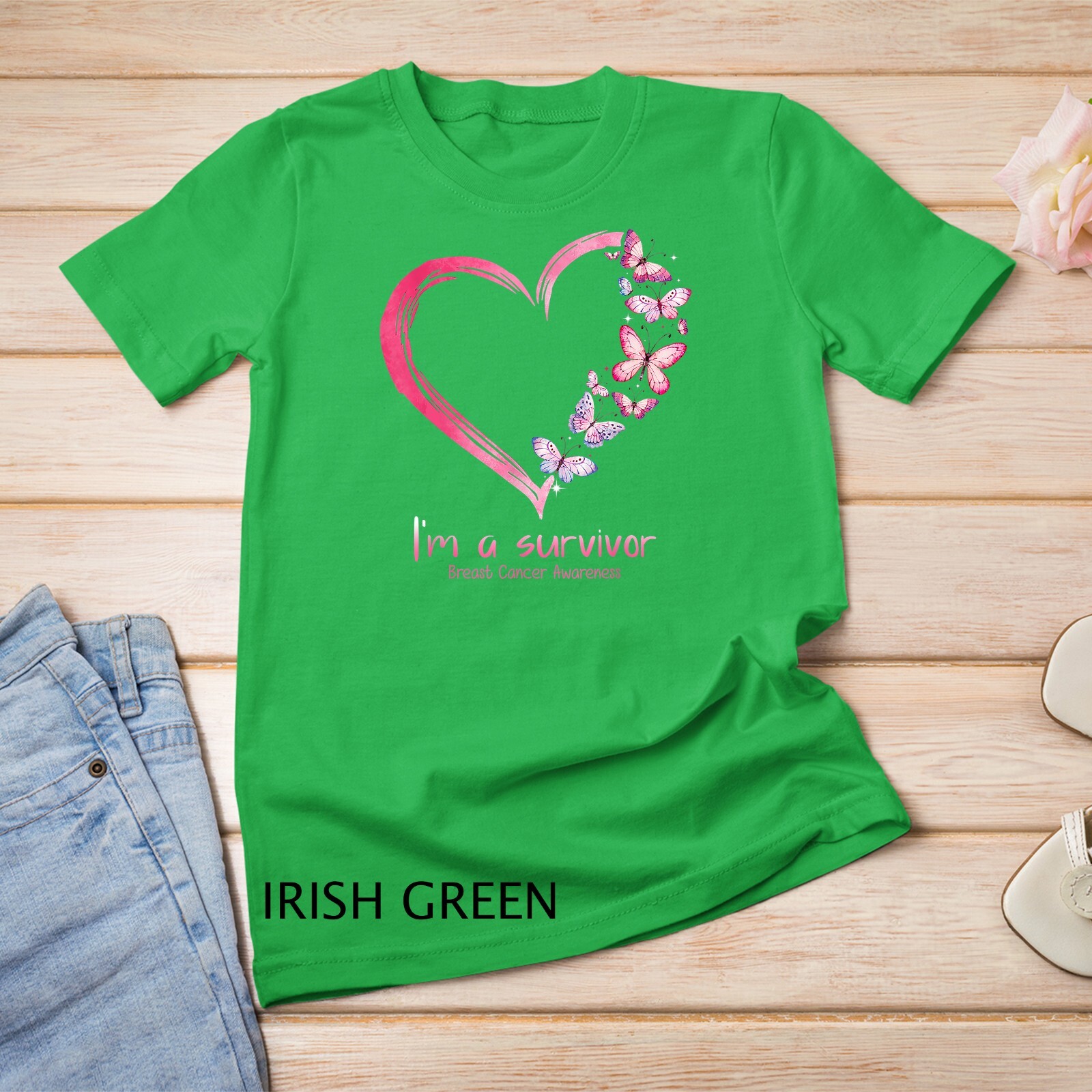 Pink Butterfly Heart I’m A Survivor Breast Cancer Awareness Unisex T-shirt