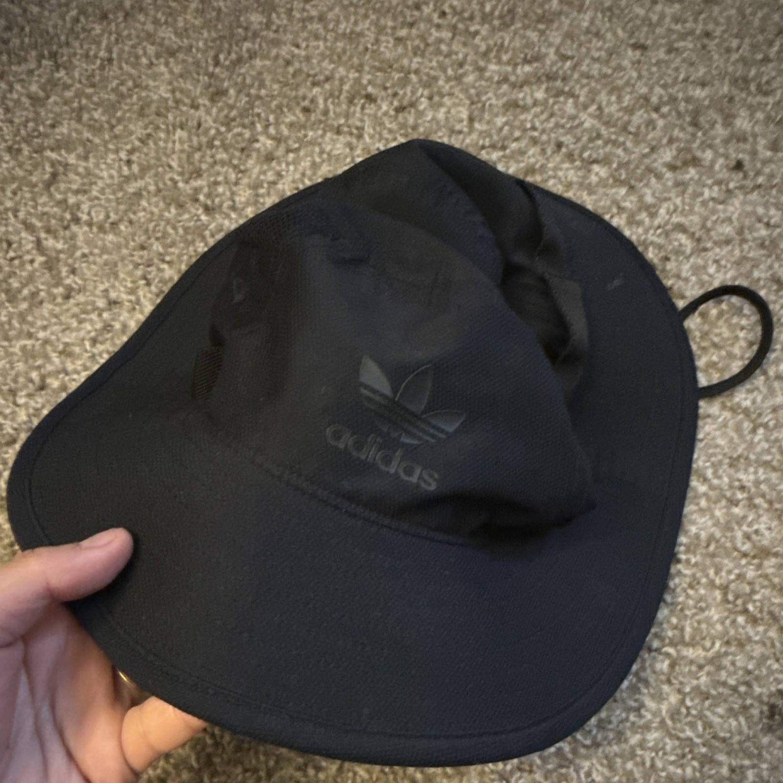 adidas Black Boonie Hat Wide Brim Chin Strap Outdoor Casual One Size