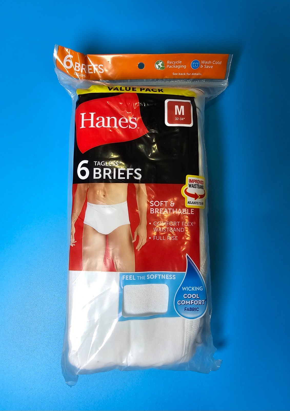 Hanes Tagless Briefs 6 Pack,White,Wicking Cool Comfort Size:M,L
