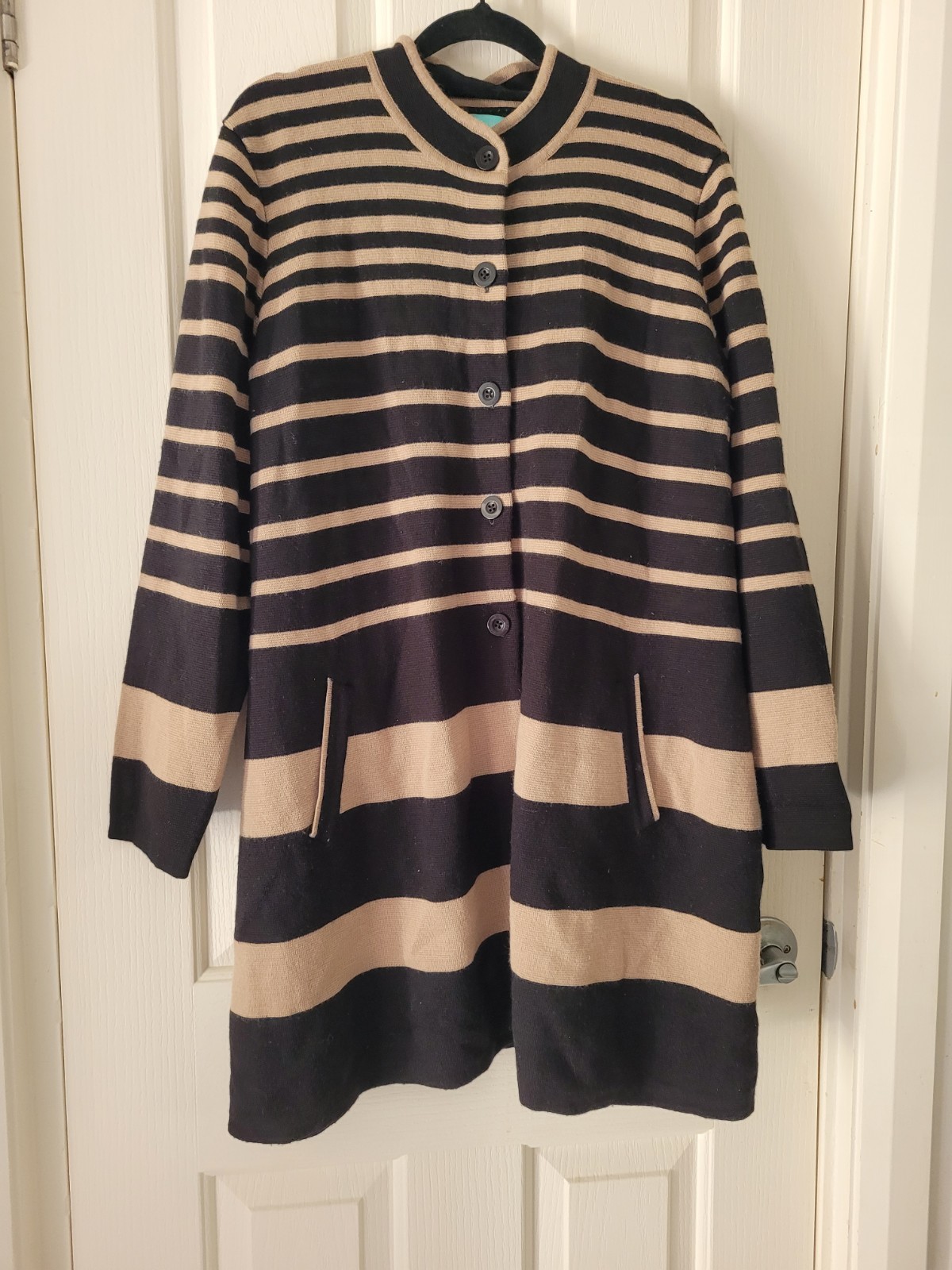 Blue Illusion 3XL Cardigan Long Knit Jacket Coat Stripe Plus Size Black Beige 18