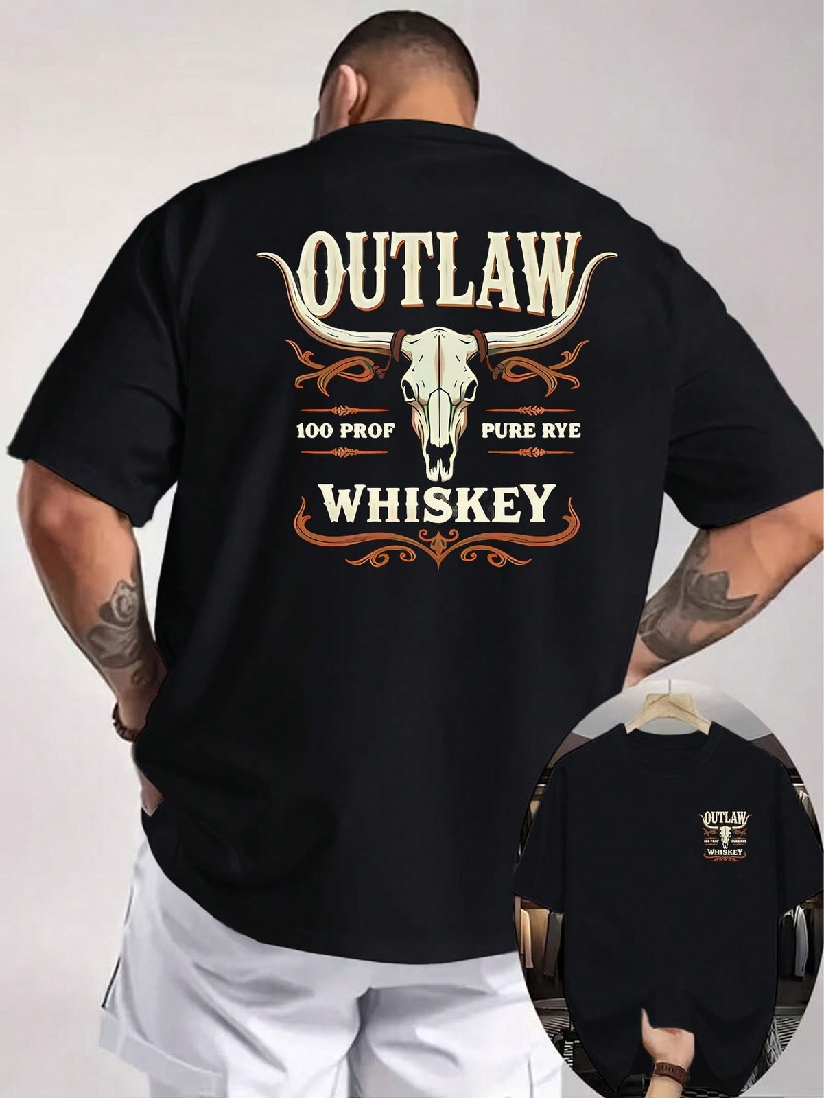 Western Double-Sided Print Men’s T-Shirt, American Retro Elements