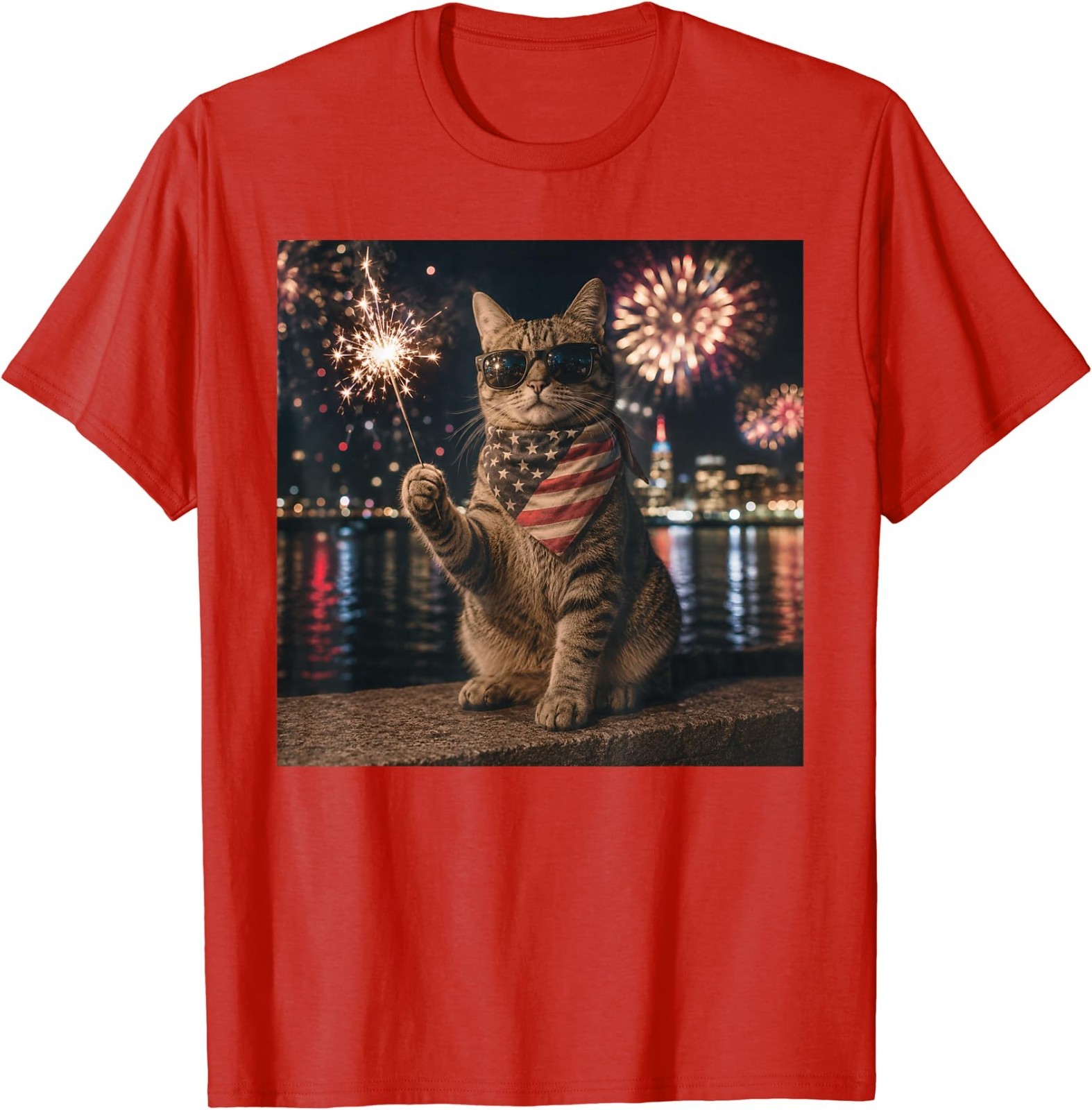 Funny Cat Fireworks Meme Patriotic 4th of July Cat Lovers T-Shirt
