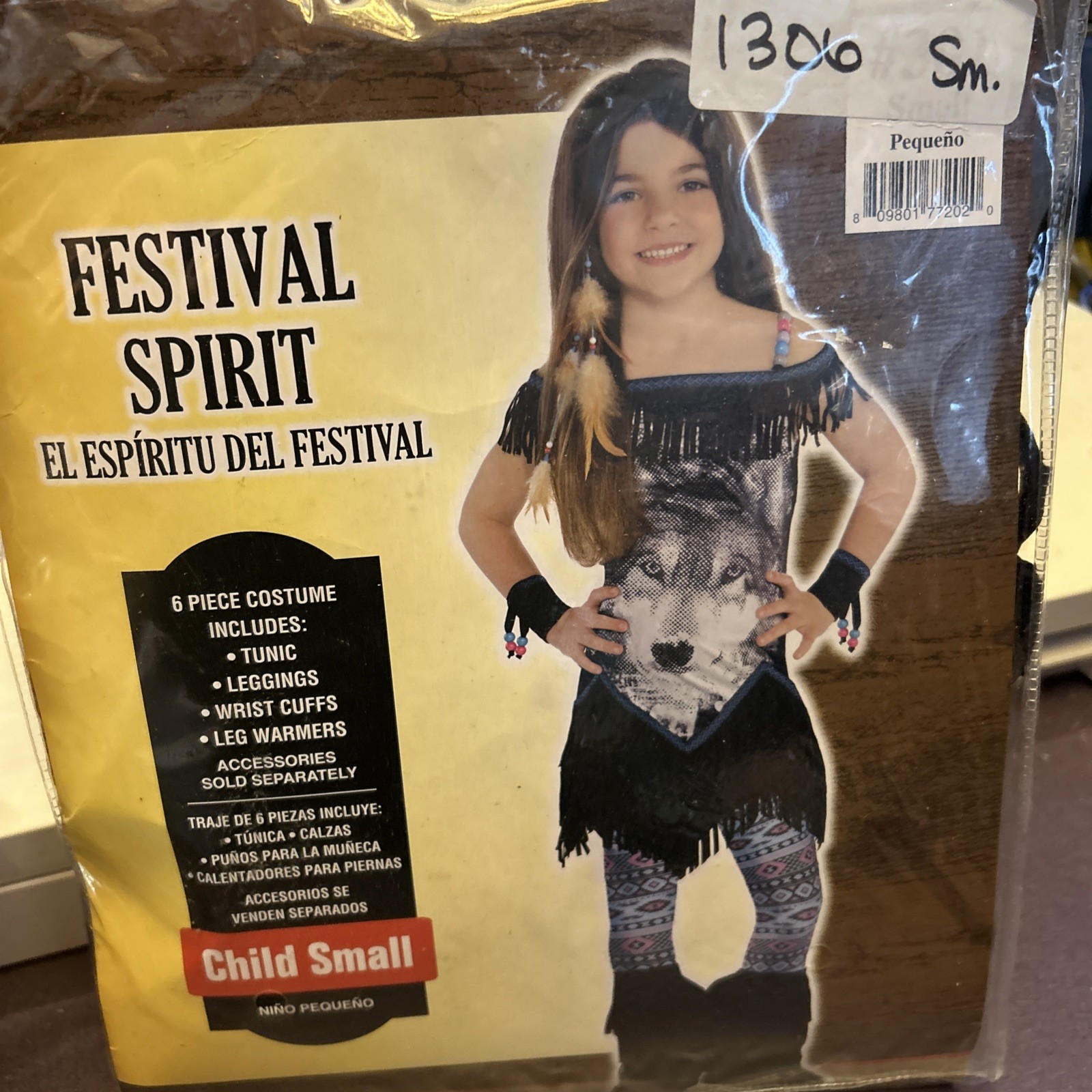 NEW 6 Piece Indian Girls Wolf Spirit Festival Costume Small 4-6 Years Old