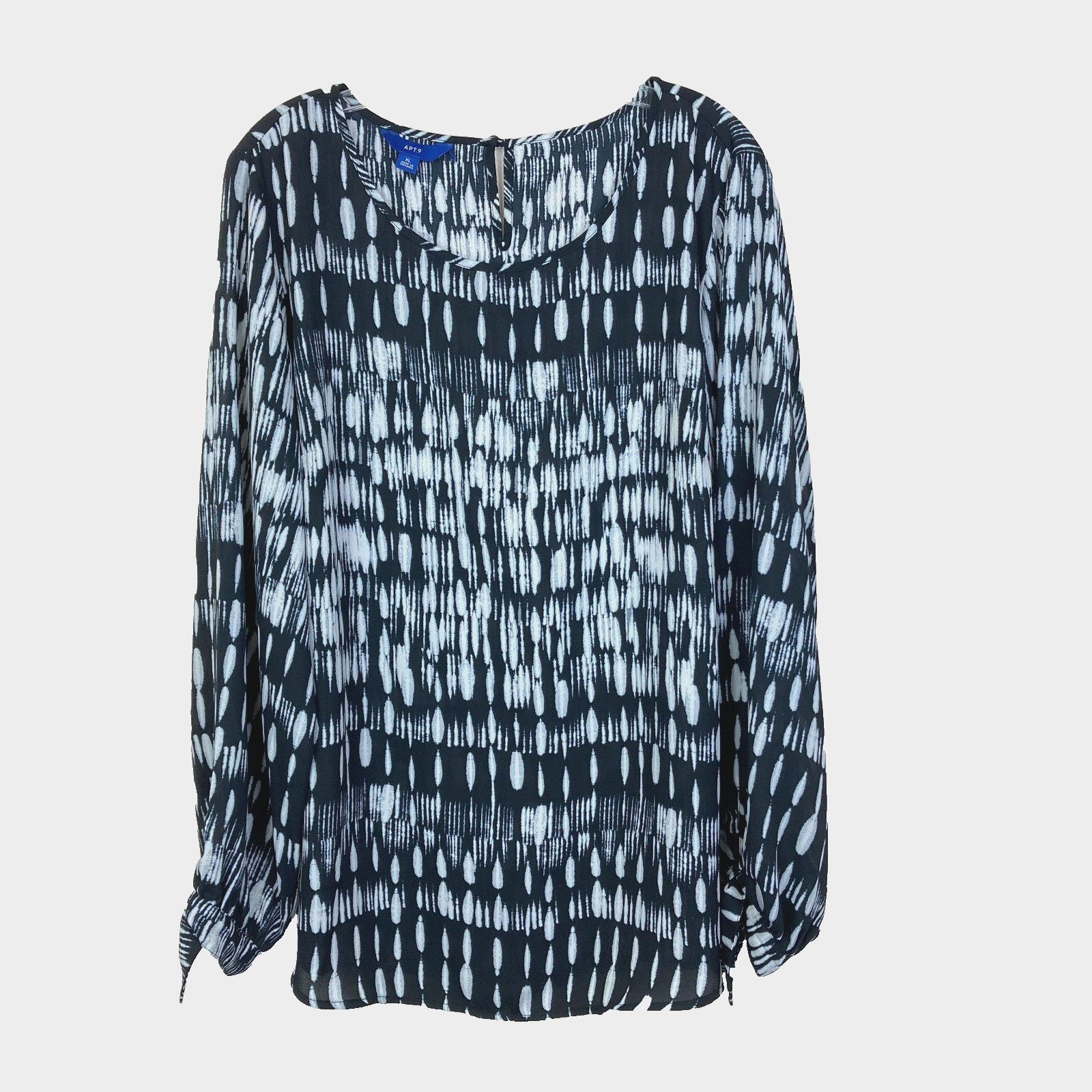 APT. 9 Women’s NWT Blouse Size XL Black White Balloon Tie Sleeve Business Office